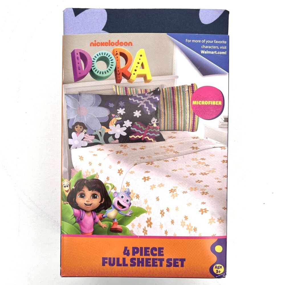 Dora the Explorer Kids 4‎ Piece Pink Orange Floral Sheet Set, Full Size NWT